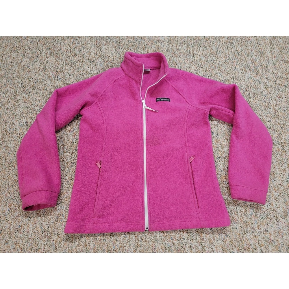 Columbia Fleece Jacket Girls L 14-16 Pink Full Zip Pockets Outdoor Hiking